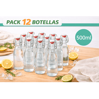 Baima - Pack 12 Botellas De Vidrio 500 Ml Con Tapa Hermética Tipo Clip
