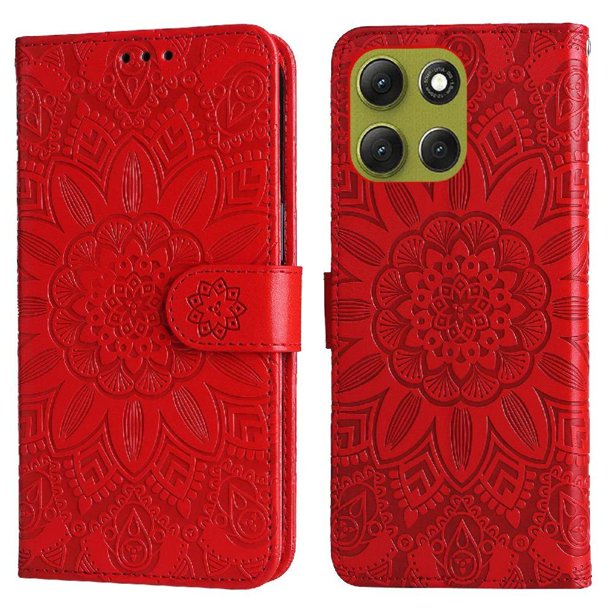 Funda tipo cartera FOXDOCK para Motorola Moto G86 , diseño girasol en relieve, cuero PU, cierre magnético, soporte y tarjetero