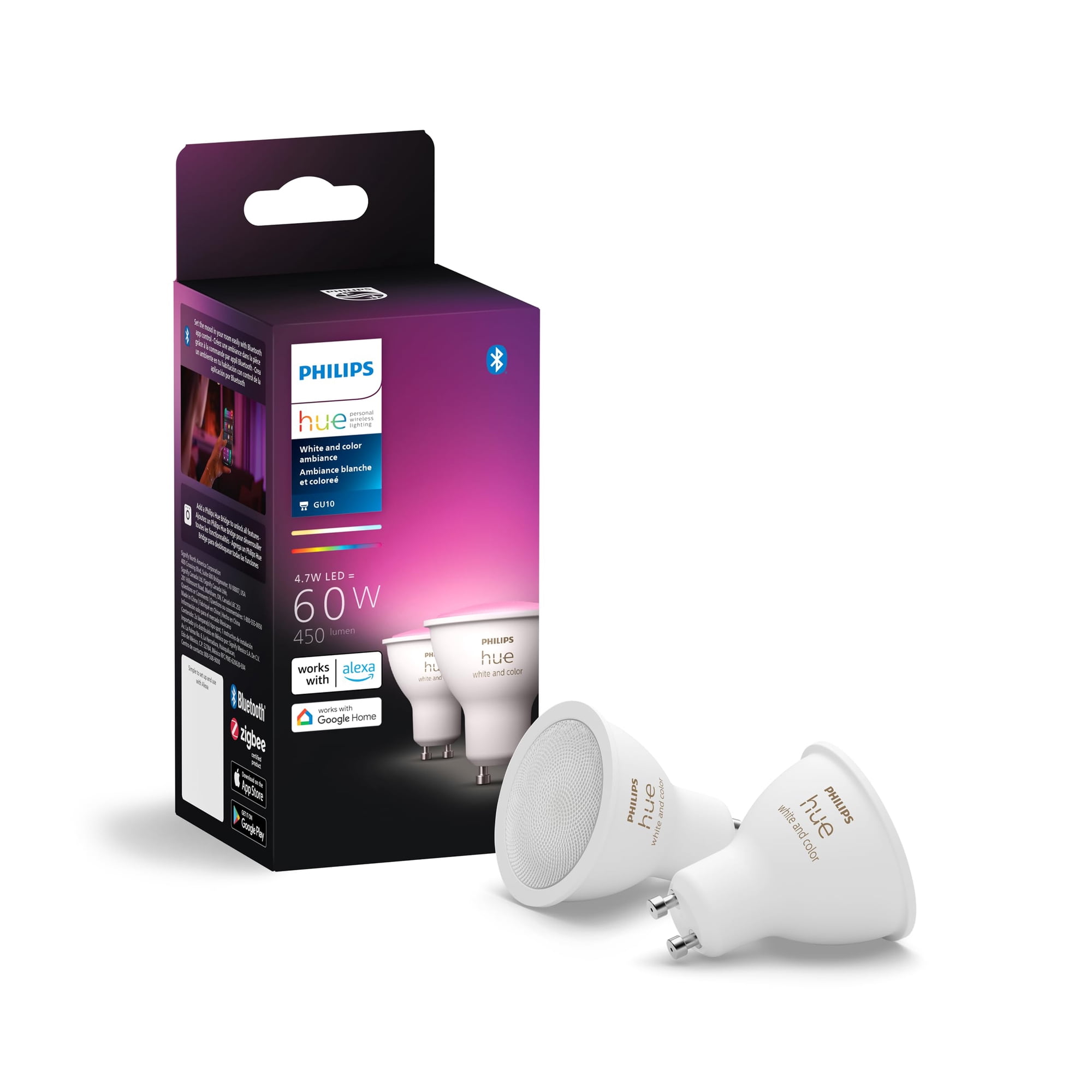 Paquete De 2 Bombillas Led Inteligentes Philips Hue, 60 W, Gu10, Blanco/color
