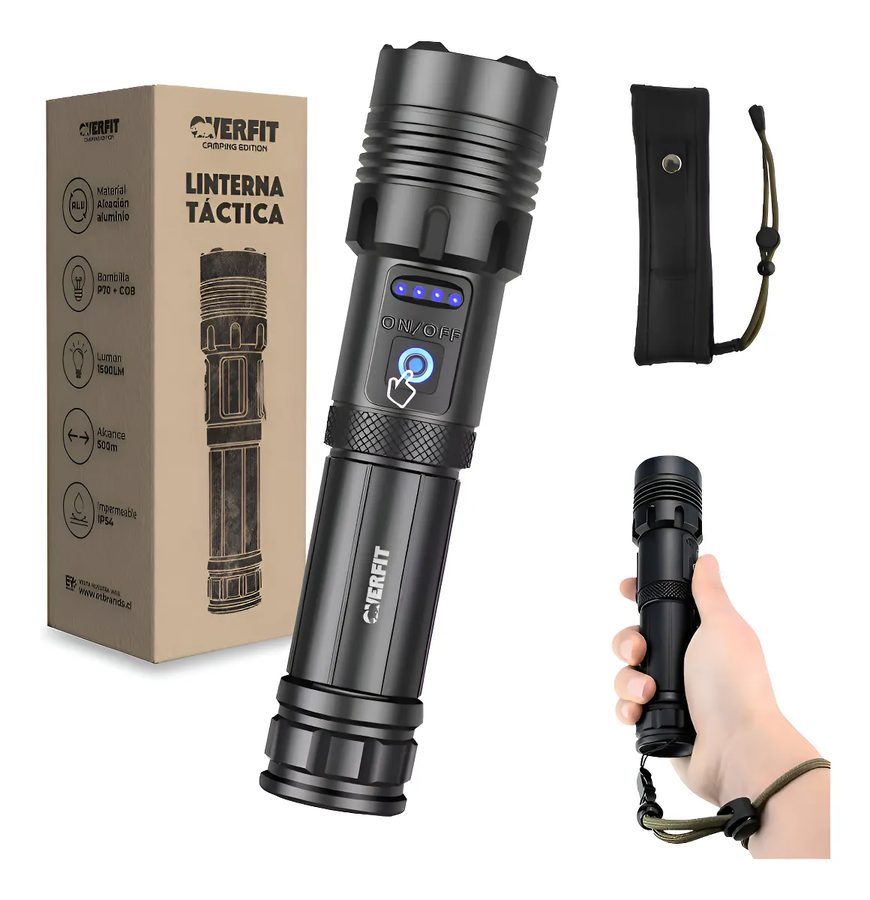 Genérico - Linterna Led Largo Alcance Tactica Recargable Overfit 1500Lm