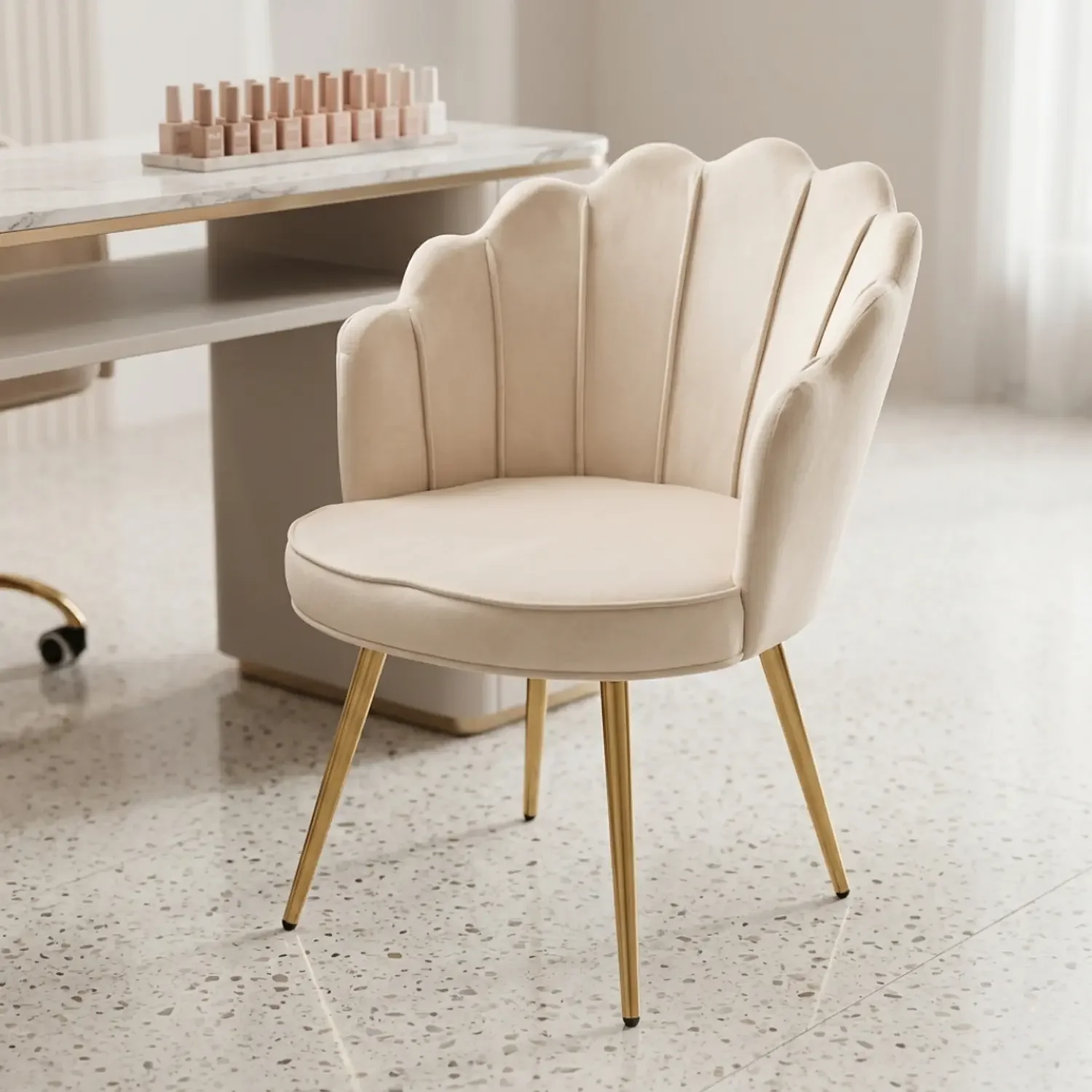 Genérica - Silla Manicure Profesional Velvet Tipo Concha Para Uñas Y Salón De Belleza Beige