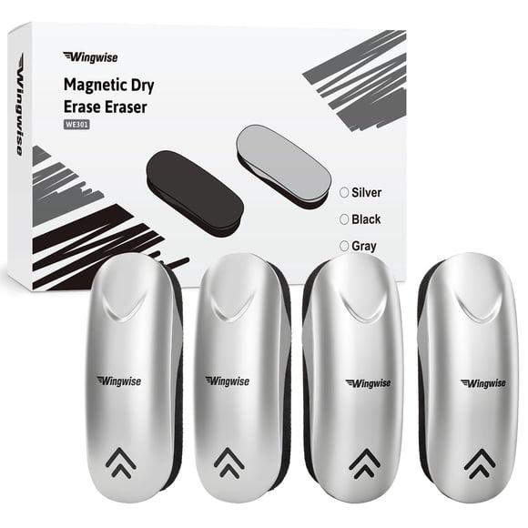 Borrador magnético para pizarrón blanco Wingwise, 4 unidades, color plata