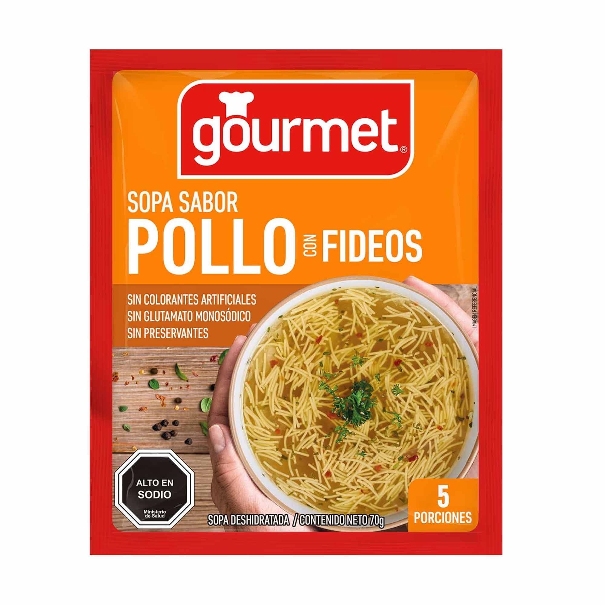 Sopa Sabor Pollo Con Fideos (5 Porciones) Sobre 70 g Gourmet