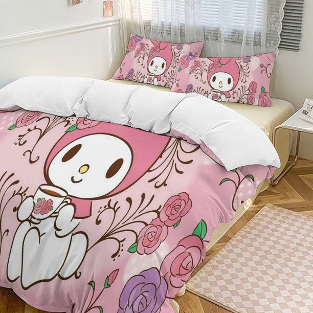 Sanrio Quilt Set Thicken Soft 3 Pieces Bedding Set All Season Duvet Cove with 2 Pillowcases for Adult Women Girls Teens Home Room Decor