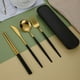 thumbnail image 1 of 5pcs/set, Cutlery, Coffee Spoon, Salad Fork, Steak Knife, Milk Spoon, Salad Fork, Meal Knife, Portable Chopsticks, Washable Dessert Spoon, Stainless Steel Flatware With Storage Box, Tableware For Rest, 1 of 5