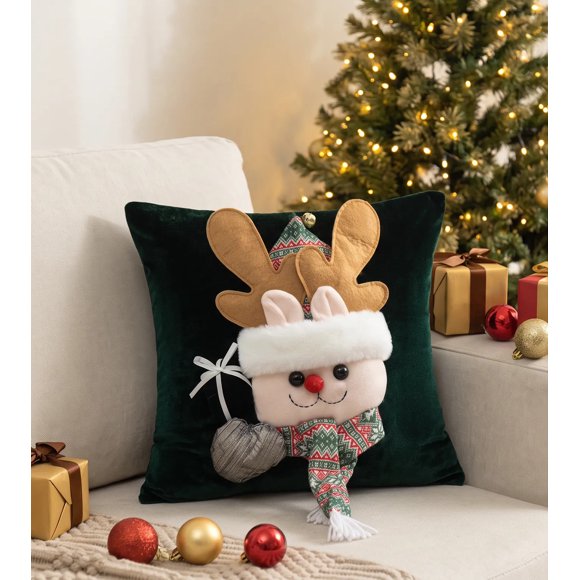 2 Fundas Cojin Navidad 45x45 Sin Relleno Reno Esmeralda