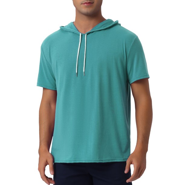 INSPIRE CHIC Sudadera con Capucha para Hombre Camiseta de Manga Corta Deportiva Pulóver con Cordón Capucha Tallas L Verde Oscuro