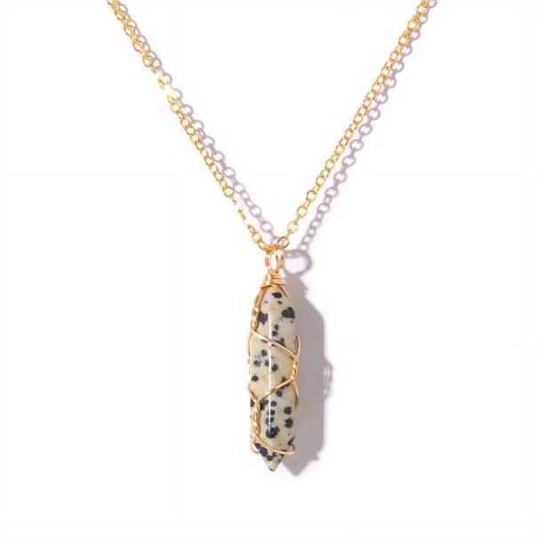 Handcrafted Hexagon Pendant Necklace - Natural Stone Crystal - Lucky Charm