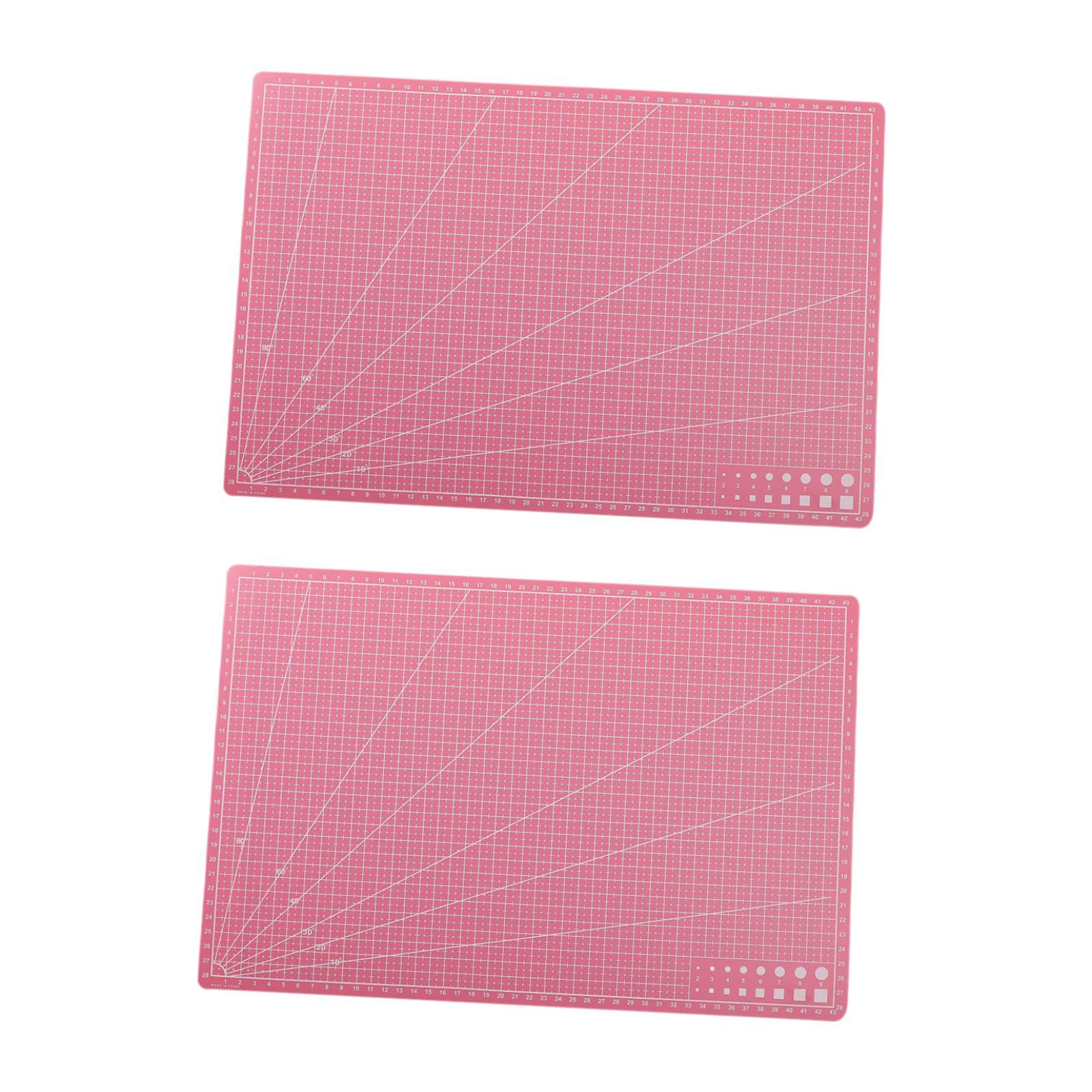 Magideal - 2 Alfombrillas De Corte, Almohadilla De Costura, Tamaño A3, Alfombrilla Para Grabado Artístico, Tablas De Cortar Con Cuadrícula Para Cuero, Confección Rosa
