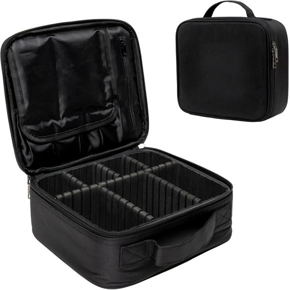 Maleta Maquillaje Portátil Cartera Cosméticos Negra Bolsa de tela Oxford impermeable y resistente a caídas.