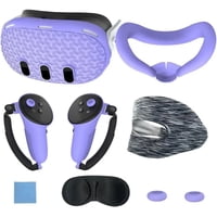 Genérico - Vr Accesorios Set Para Meta Quest 3, Cubierta Protectora Para La Cara, Empuñaduras Para El Mando, Cubierta Para Los Auriculares, Protector Para La Lente Y Cubierta Para La Carcasa - Morado
