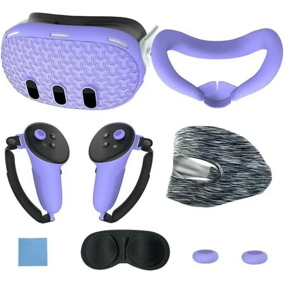 VR Accesorios Set Para Meta Quest 3, Cubierta protectora para la cara, empuñaduras para el mando, cubierta para los auriculares, protector para la lente y cubierta para la carcasa - Morado