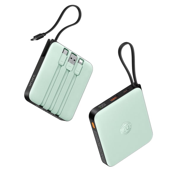 Cargador portátil VRURC 10000 mAh 20 W con cable incorporado verde