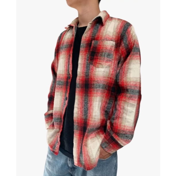 Camisa Algodon Leñadora Jaspeada A Cuadros Hombre Invierno 0035