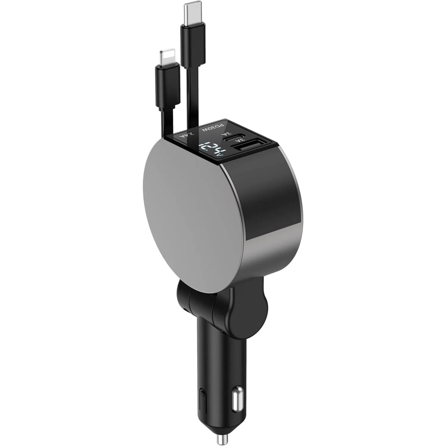 Genérico - Adaptador Retráctil Usb C Para Cargador De Coche - Compatibilidad Universal Para Smartphones Y Tabletas-negro