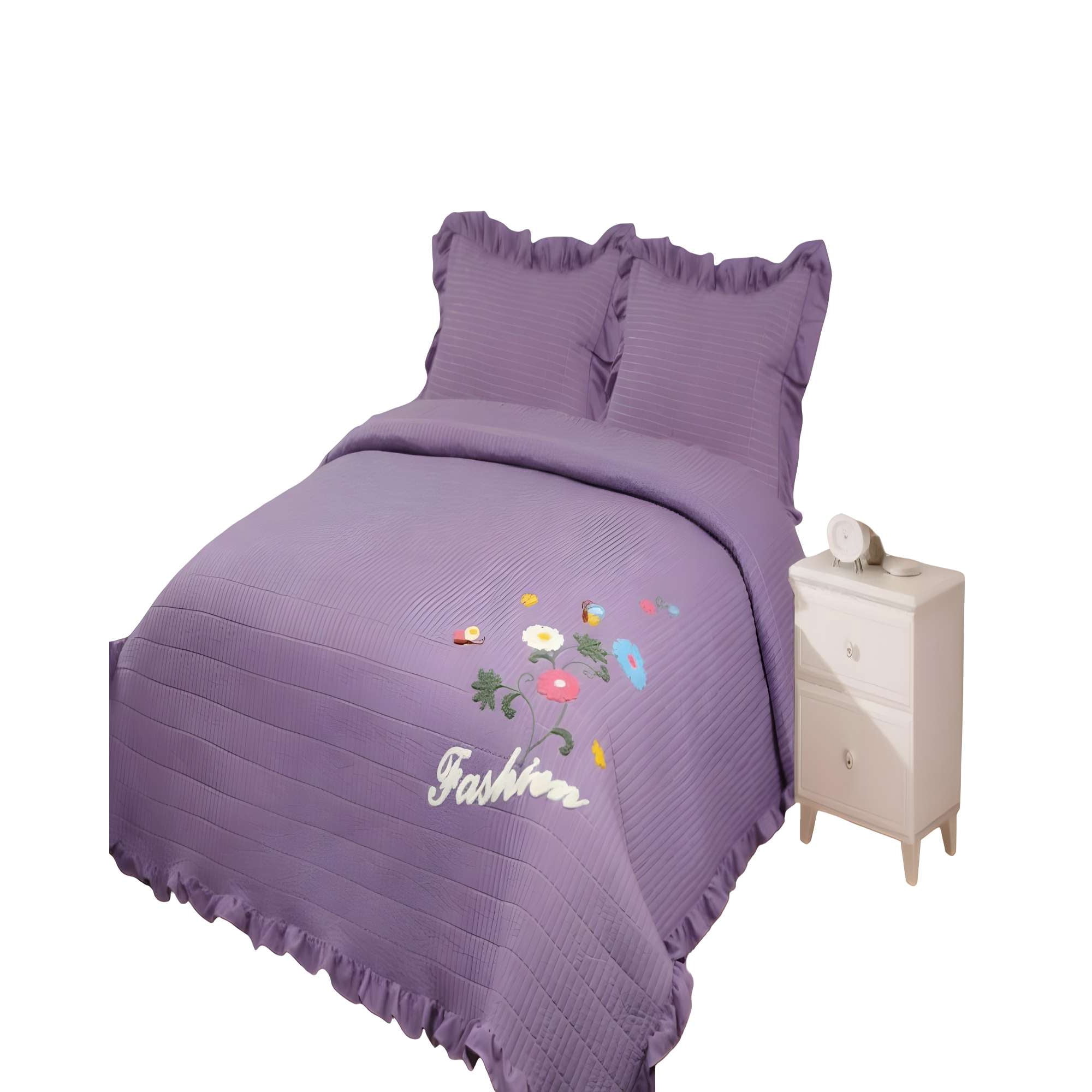 Genérico - Quilt Cubrecama De Verano Con Flores Bordadas 2 Plazas Morado