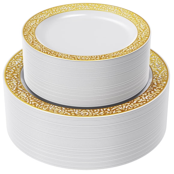 Platos De Plástico Gold Set 102 Con 51 Platos Para Cena De 26 Cm Y 51 Para Ensalada De 19 Cm