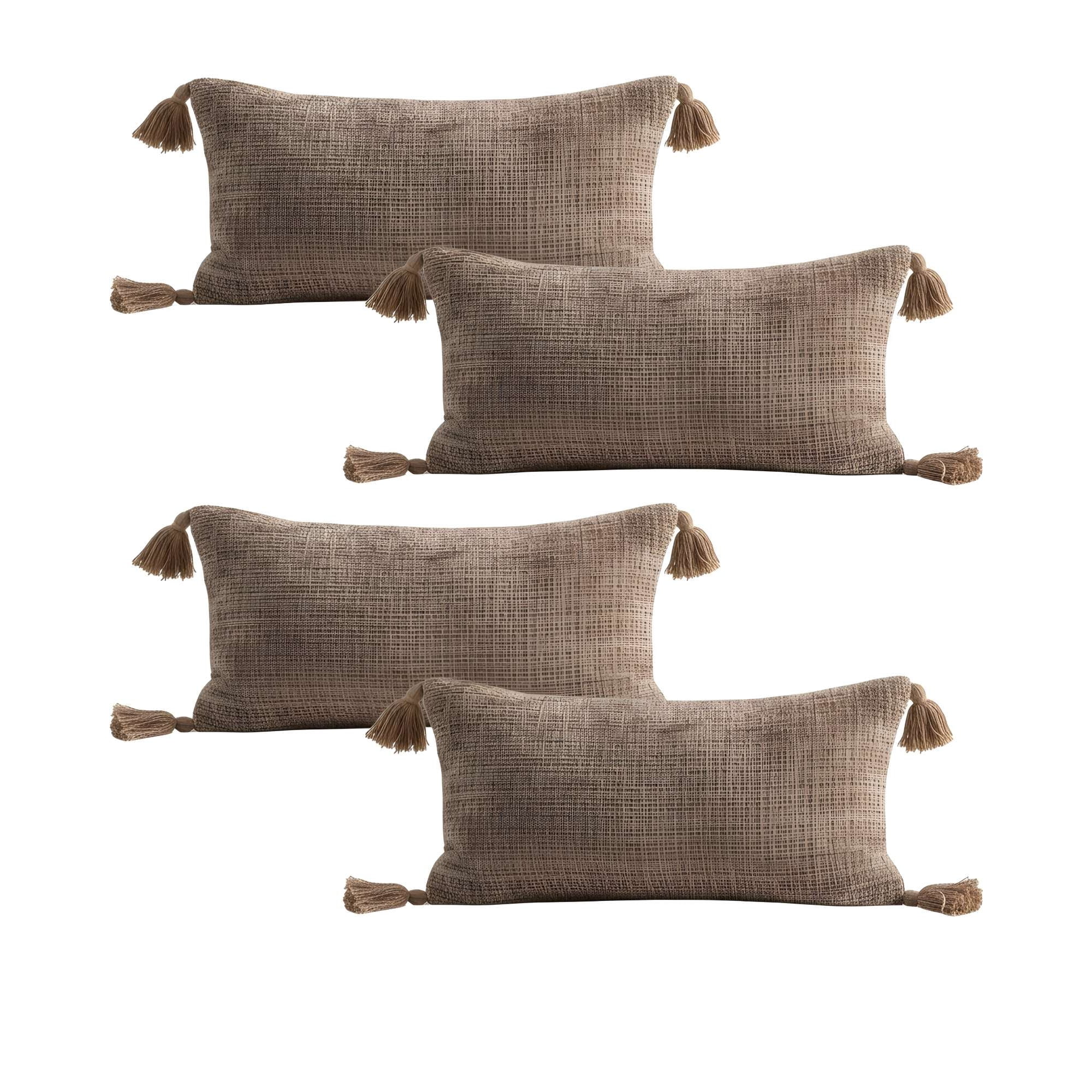 Genérico - Pack De 4 Fundas De Cojin Chenille Con Borlas 30x50 Café