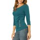 thumbnail image 4 of INSPIRE CHIC Blusa fruncida para mujer de regreso a clases con botones decorativos, cuello en V, manga 3/4, top de punto sólido azul verde XL, 4 of 7
