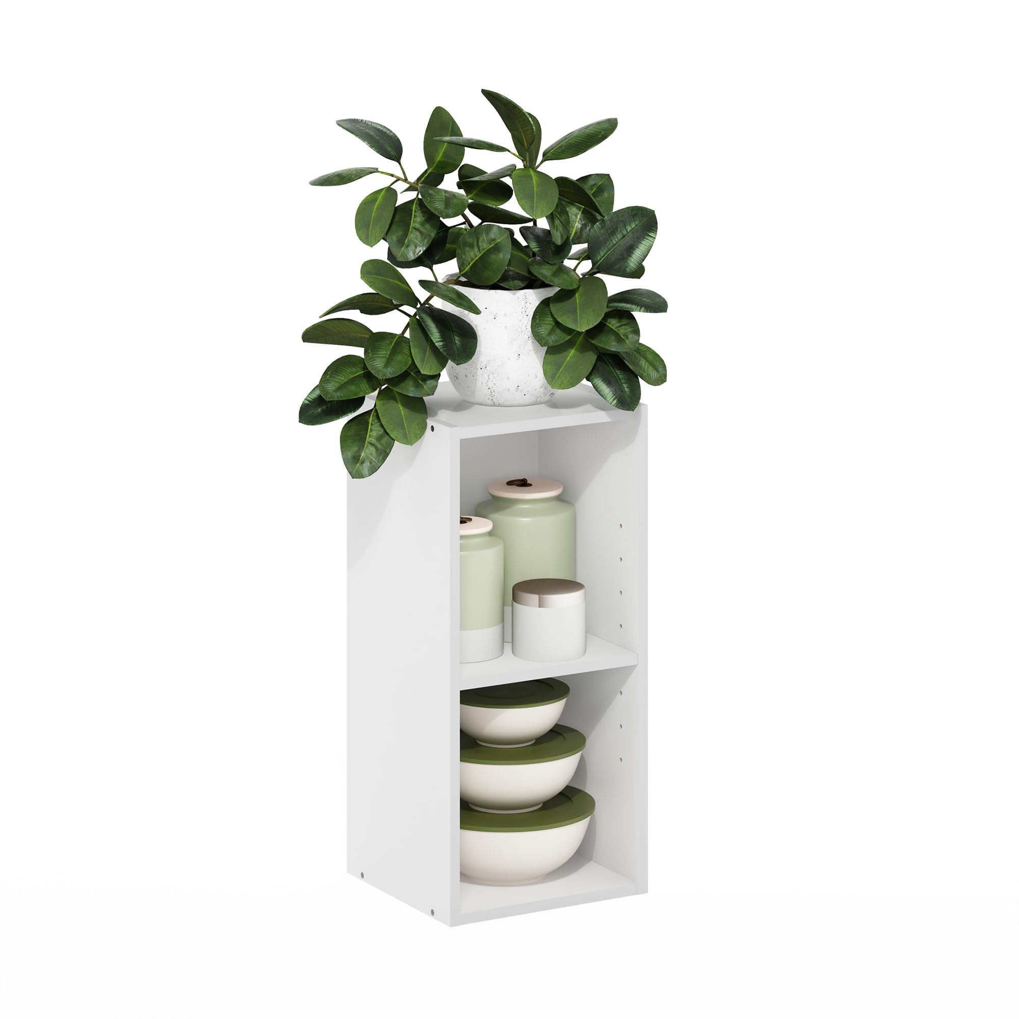 Librería Furinno Fulda, Estrecha, 2 Niveles, De Book Shelf, Color Blanco