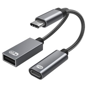 Magideal - Cable De Carga Adaptador Usb Otg Con Cable De De Carga Rápida Pd 60W 2 En Un Convertidor Divisor Para Teléfono Inteligente Gris
