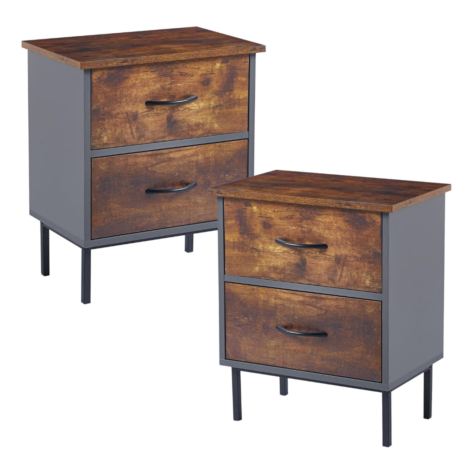 Pandalino - Pack 2 Veladores Carmine Rústico 2 Cajones | Funcionalidad