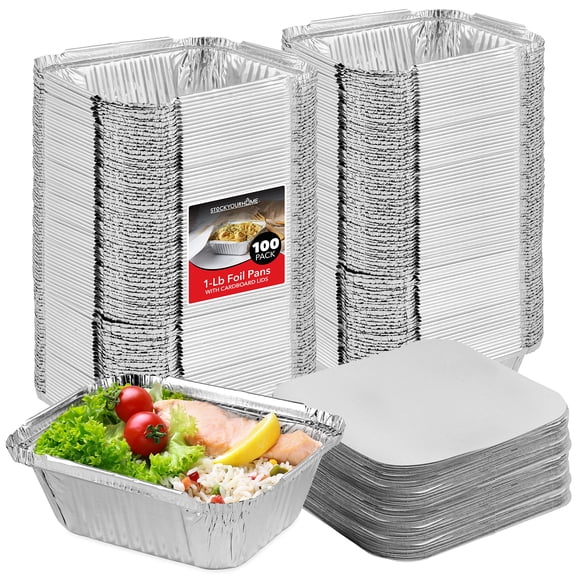 Contenedores de Alimentos Stock Your Home Bandejas de Aluminio de 1 kg con Tapas (100)