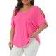 thumbnail image 4 of Agnes Orinda Blusas de Mujer Tallas Grandes Hombro Descubierto Manga Corta Cuello Redondo Blusa Sólida Camisetas Casuales de Verano 3X Rosa, 4 of 6