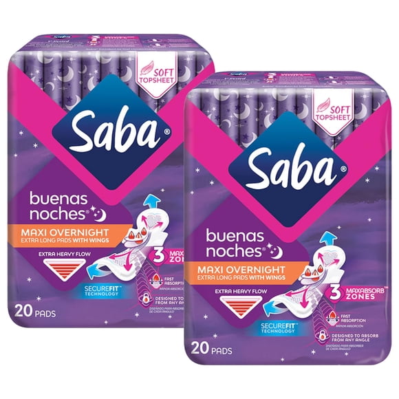 Toalla sanitaria Saba Buenas Noches - Pack de 2 (40 unidades)