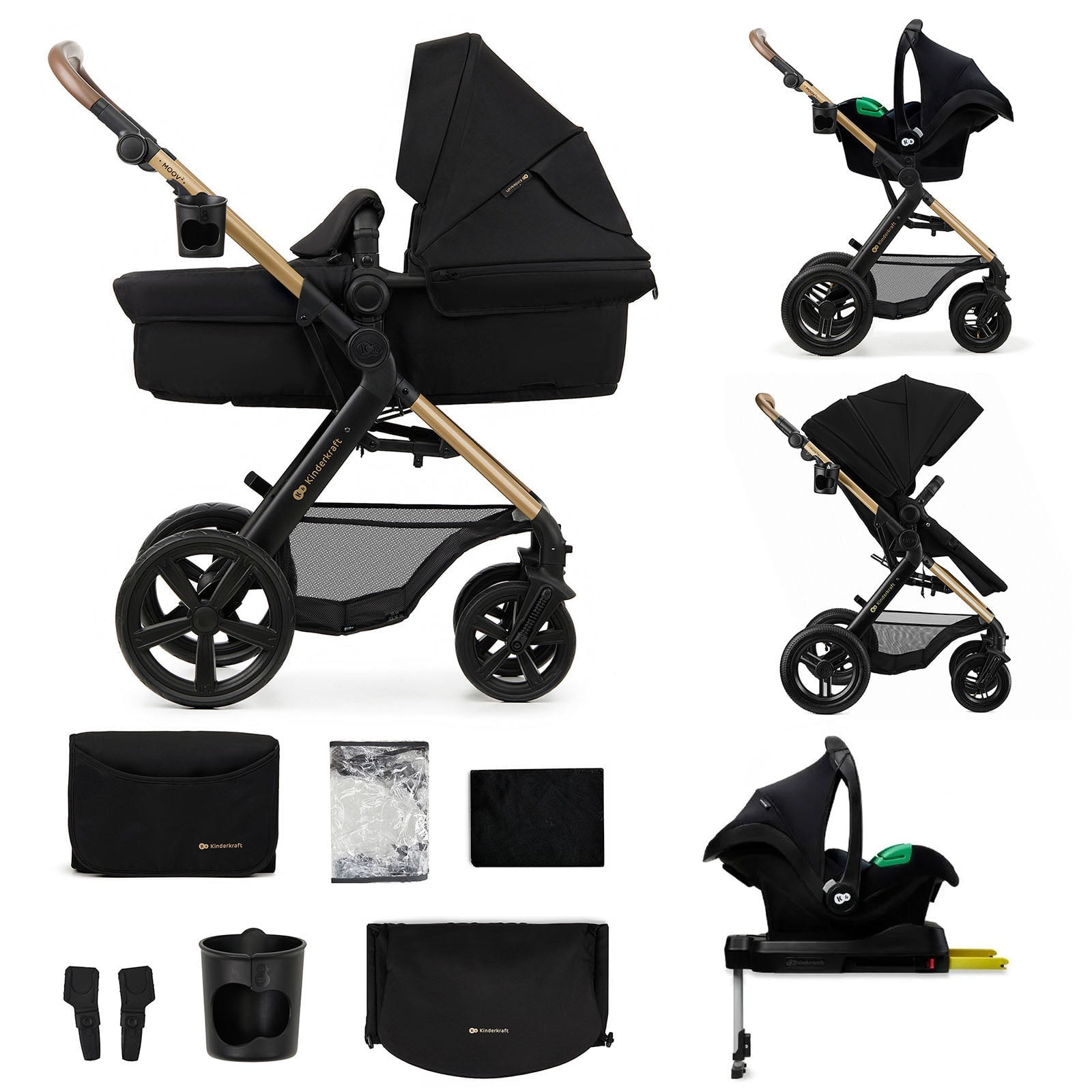 Kinderkraft - Coche Travel System Moov 2 Xl 3 En 1 Negro + Base Isofix