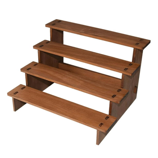 Estante elevador de exhibición de madera, soporte para servir escalonado de 4 niveles, estante de especias rústico multifuncional para botella de vino 30x24x19cm