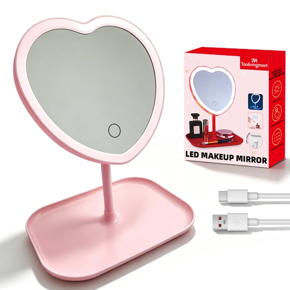 Espejo de tocador Taolivingmart Corazón – 3 colores de luz, rosa