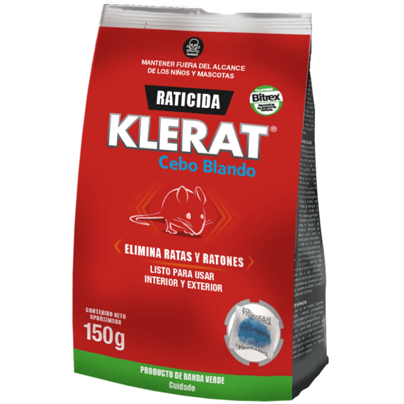 Raticida Cebo Blando Ratas y Ratones Klerat 150g Raticida Anticoagulante