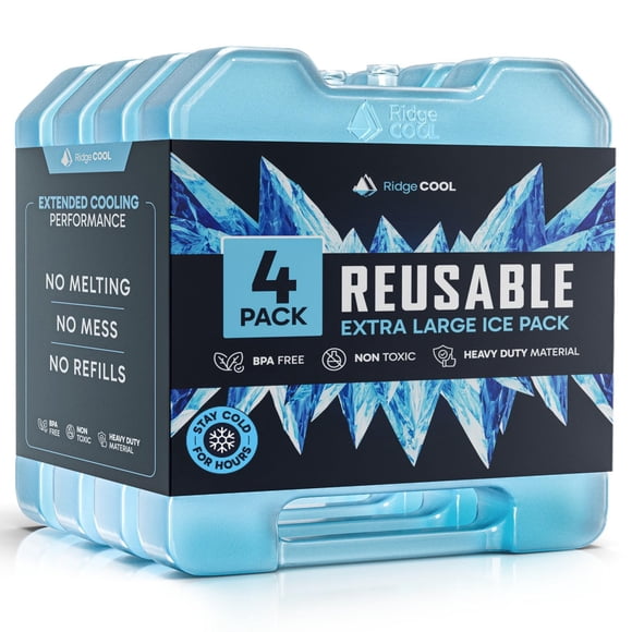 Paquete de 4 Bolsas de Hielo Reutilizables RIDGECOOL Extra Grandes 26x20 cm