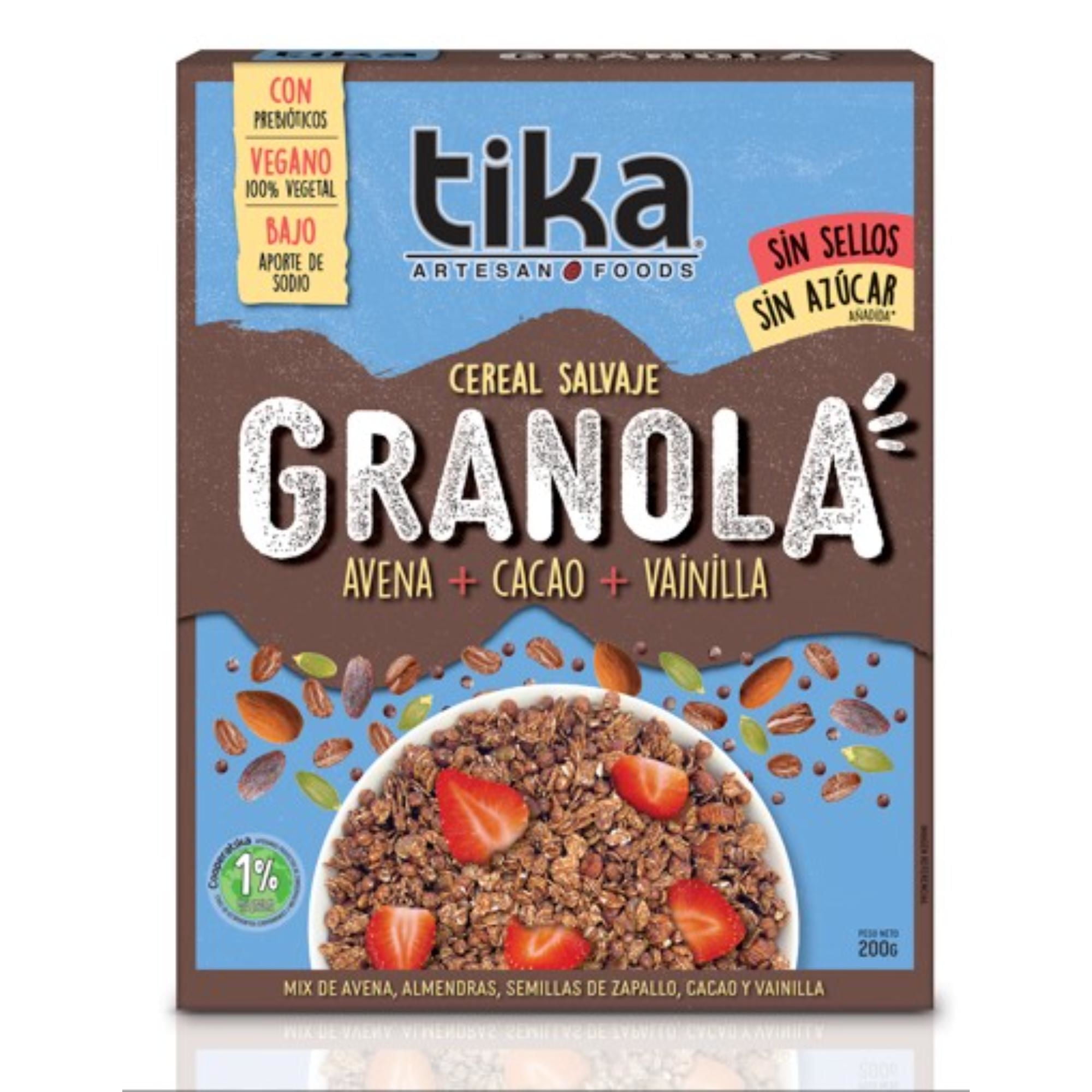 Granola Avena Cacao Vainilla Sin Azúcar 200 g Tika