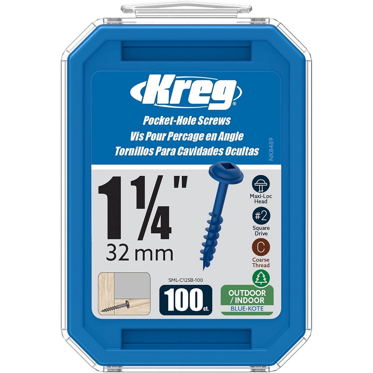 Tornillos Kreg Bluekote 114in 100un Rosca Gruesa Madera