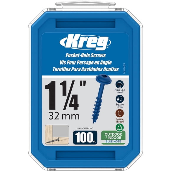 Tornillos Kreg BlueKote 114in 100un Rosca Gruesa Madera