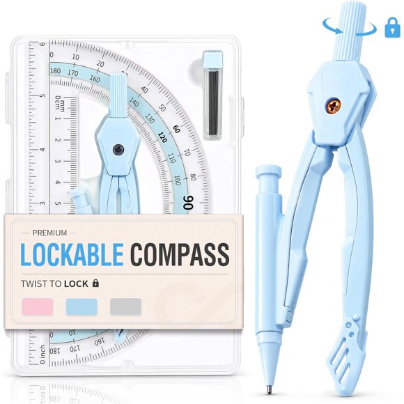 Sooez Metal Lockable Compass and Protractor Set, Blue