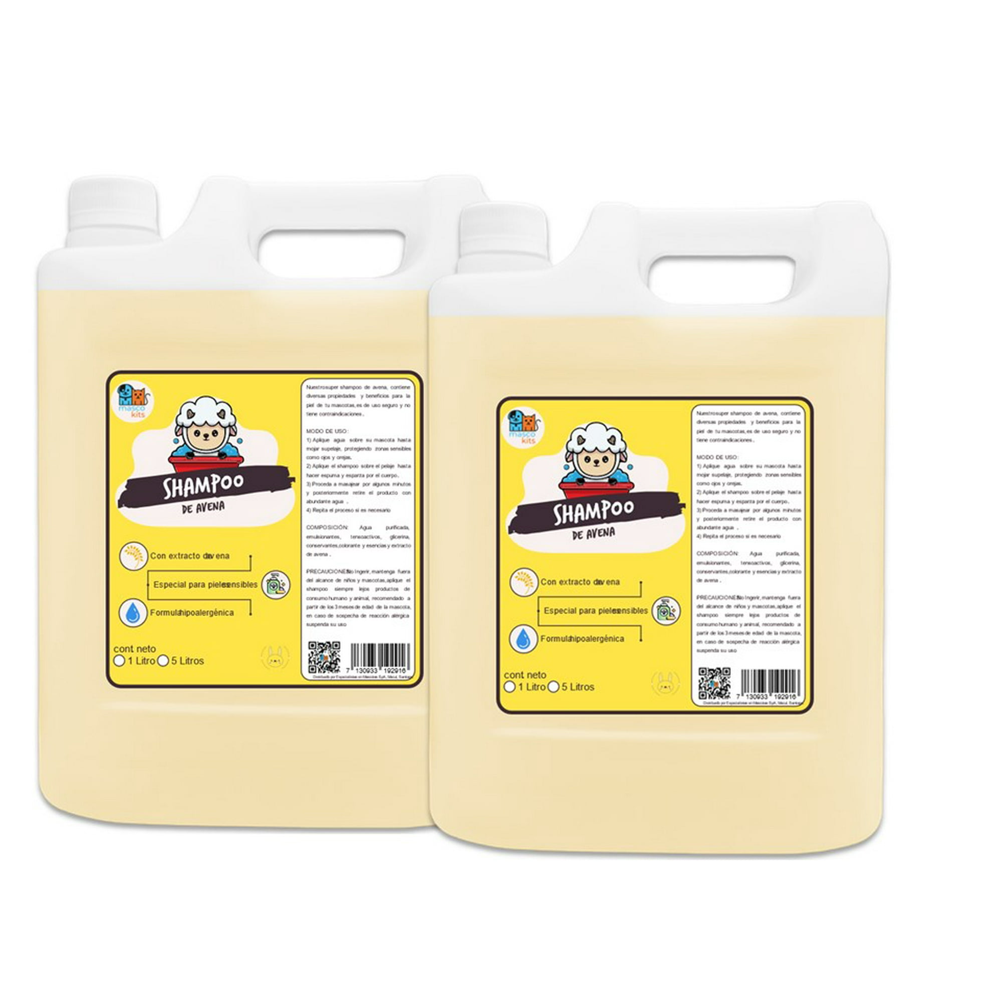Mascokits - Pack 2 Shampoo Avena Orgánico 5 Litros Perros & Mascotas