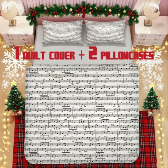 bedding Featuring Piano Sheet Music Design Made from Polyester Fabric Decorative And Cozy