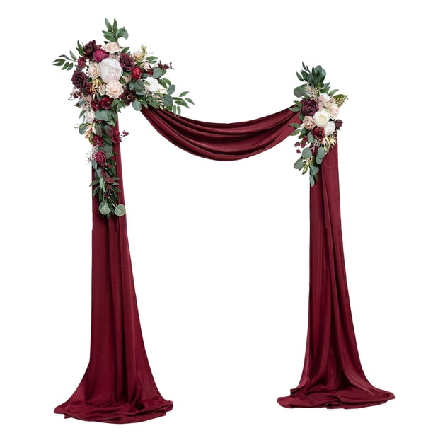Conjunto de flores artificiales para decoración de bodas, ramo de seda, corona de rosas para fondo fotográfico , rojo oscuro 4
