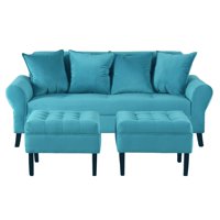 Bodevir - Sofa Lua 3C + 2 Pouf Felpa 20 Turquesa