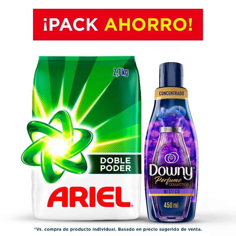 Pack Detergente Ariel Doble Poder 2.7kg + Suavizante Downy De 450ml