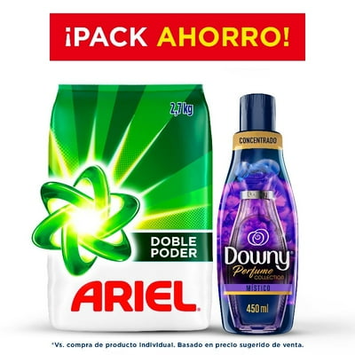 Pack Detergente Ariel Doble Poder 2.7Kg + Suavizante Downy De 450Ml