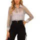 thumbnail image 5 of INSPIRE CHIC Camisa de Mujer con Botones al Frente, Cuello en Punta, Malla Transparente, Mangas Largas, Talla XS, Gris, 5 of 7