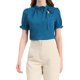 thumbnail image 1 of INSPIRE CHIC Blusas de Mujer de Color Sólido con Lazo en el Cuello, Mangas Cortas, para Regreso a Clases y Trabajo, Azul Pavo Real XL, 1 of 7