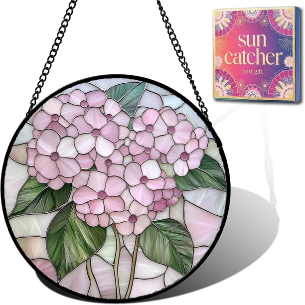 Regalo cumpleaños mujeres hortensia rosa flor falso vitral colgante ventana atrapasol puerta jardín acrílico 16cm