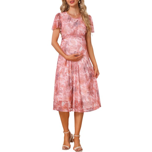 INSPIRE CHIC Vestido Floral Flowy de Maternidad para Mujeres Midi Formal Casual Vestido de Embarazo 2026 Verano S Naranja Floral