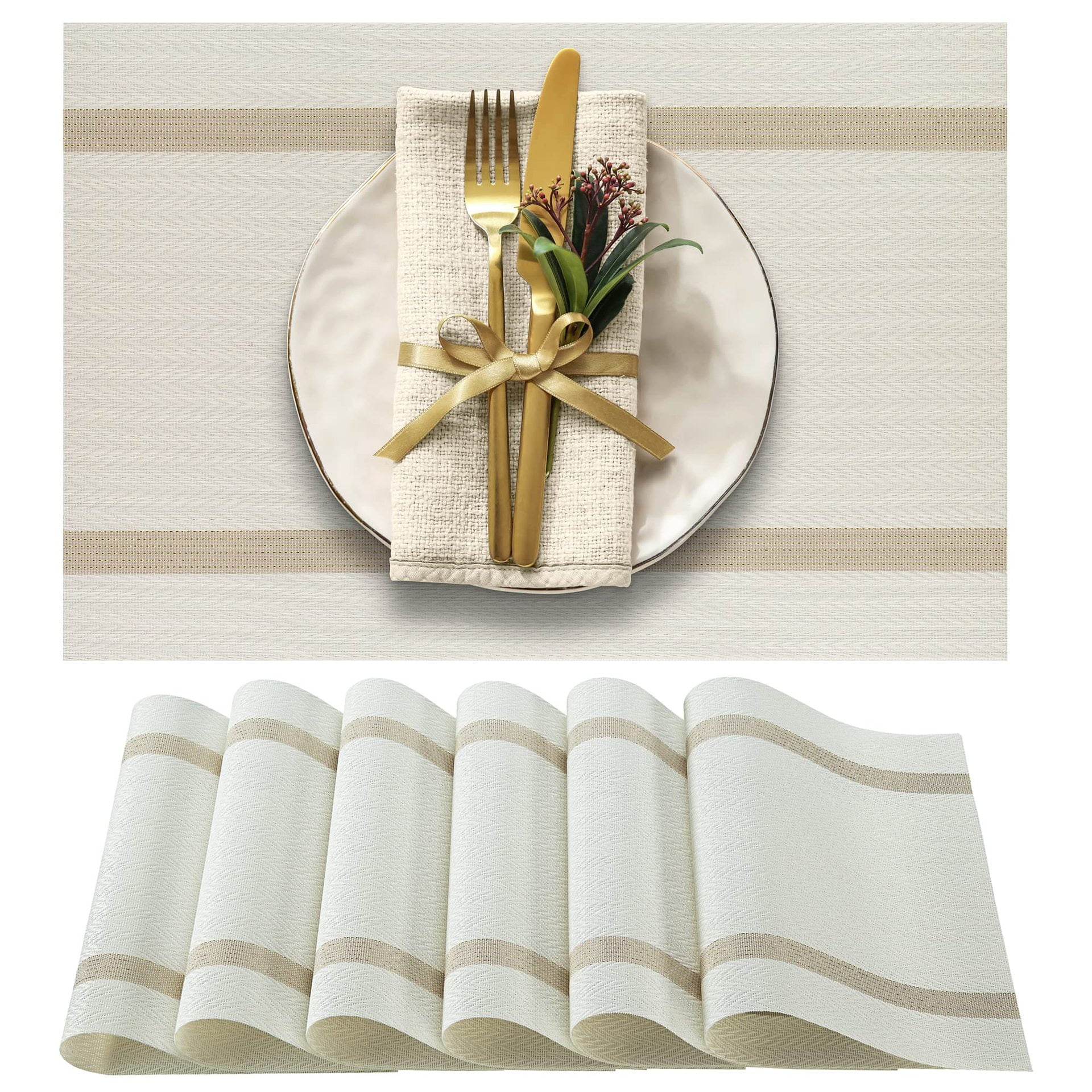 Xmhytop Juego De 6 Manteletes Individuales Para Mesa, Hechos De Pvc Resistente, Antideslizantes Y Termorresistentes, Ideal Para Hogares, Restaurantes Y Cocinas, Estilo S, 45*30cm, Beige