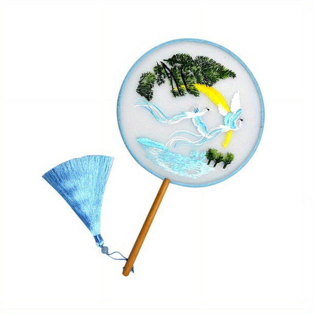 1pc Embroidery Crafts Double-sided Embroidery Group Fan Palace Fan Handmade Fan Ancient Style Tourist Spot Photo Props Dance Double-sided Embroidery Fan